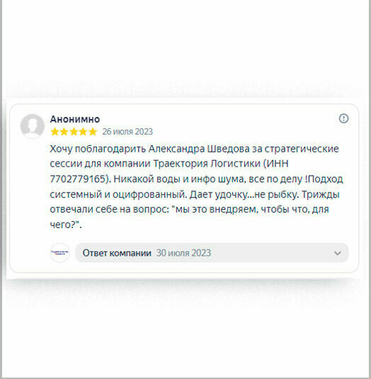 Отзыв Стратегическое решение Александр Шведов  Систематизация бизнеса