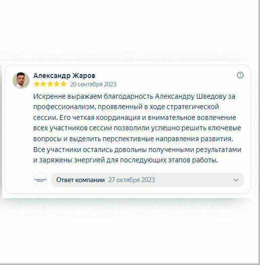Отзыв Стратегическое решение Александр Шведов  Проектная стратегическая сессия