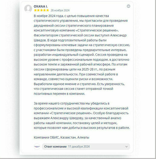 Отзыв Стратегическое решение Александр Шведов  стратегическая сессия